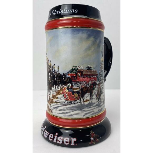 VINTAGE 1992 Budweiser Holiday Beer Stein Mug "A Perfect Christmas" Clydesdales - Picture 7 of 11